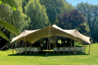 Pack tente nomade prête à monter : toile 550 gr Supérieur Sable 5x5m
